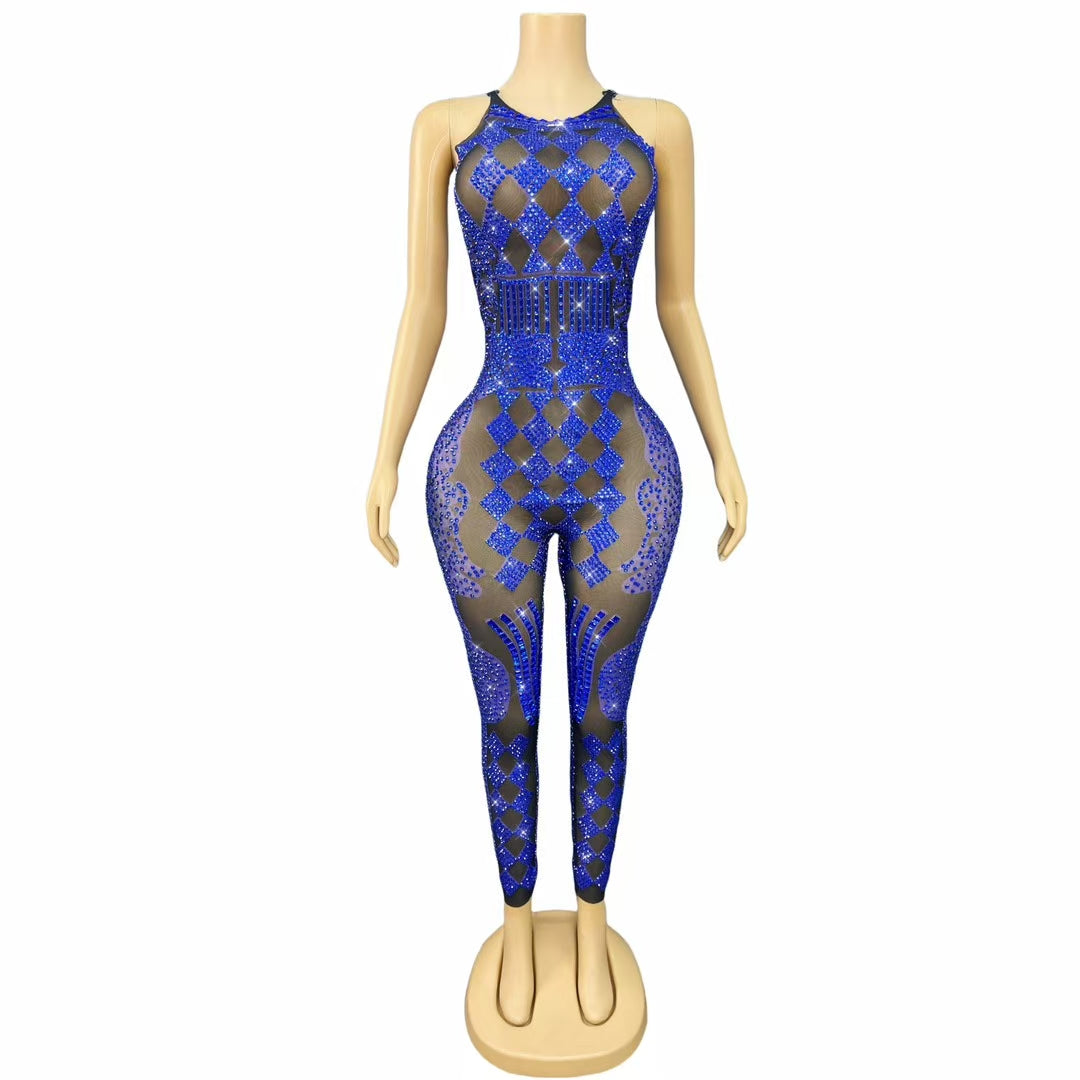CELESINYI Puke Crystal Blue Card Bodysuit