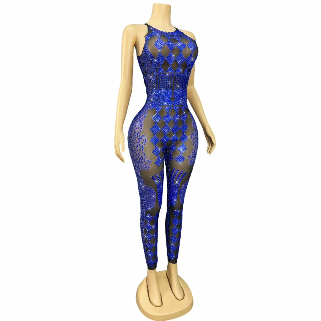 CELESINYI Puke Crystal Blue Card Bodysuit