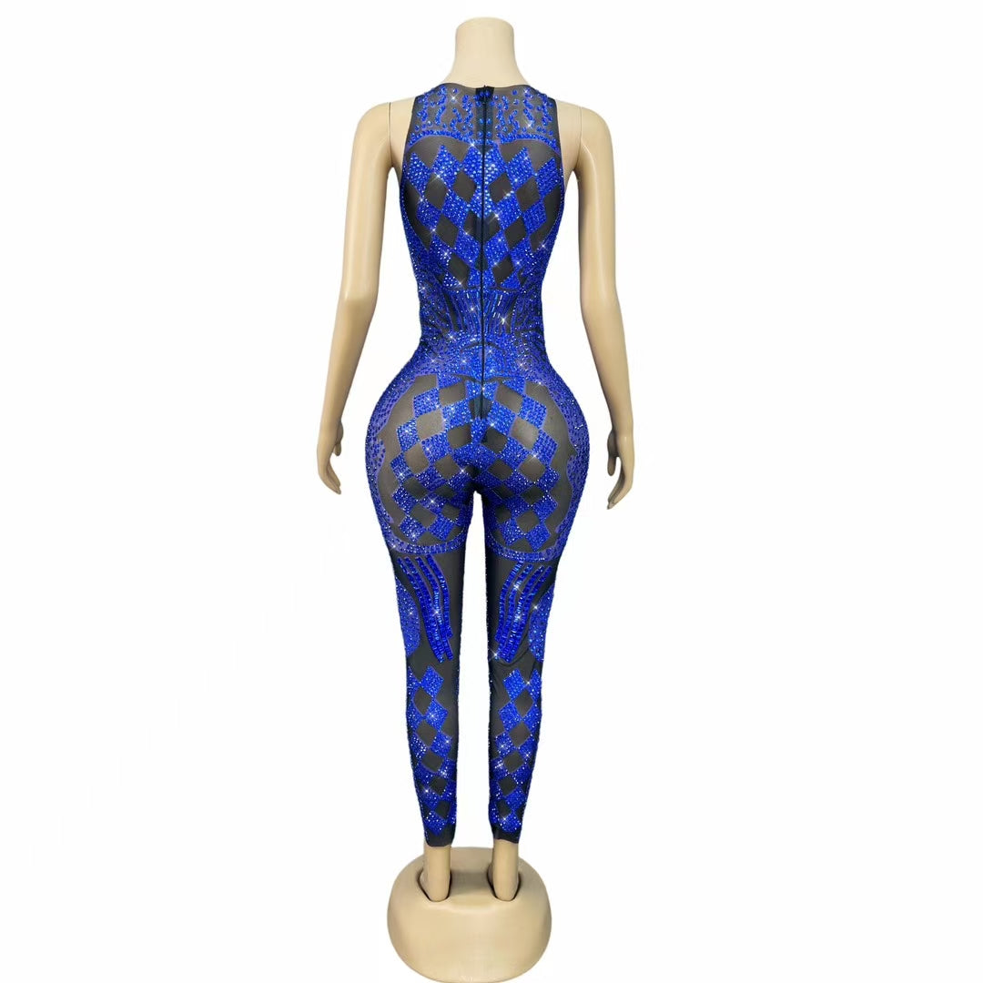 CELESINYI Puke Crystal Blue Card Bodysuit