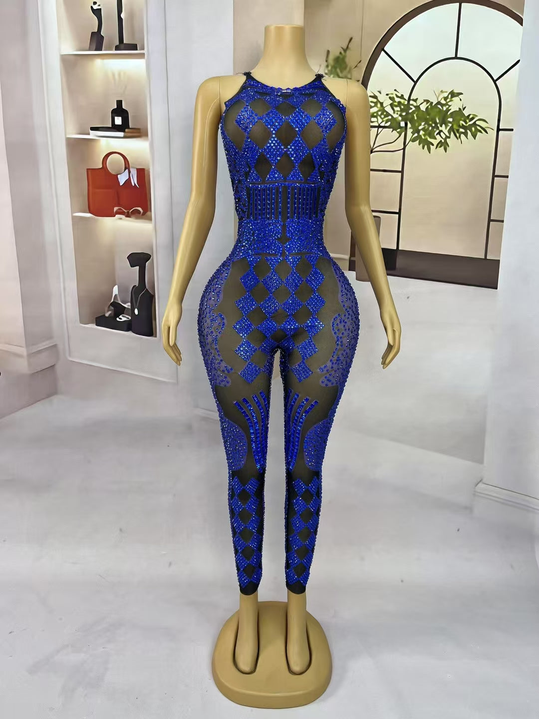 CELESINYI Puke Crystal Blue Card Bodysuit
