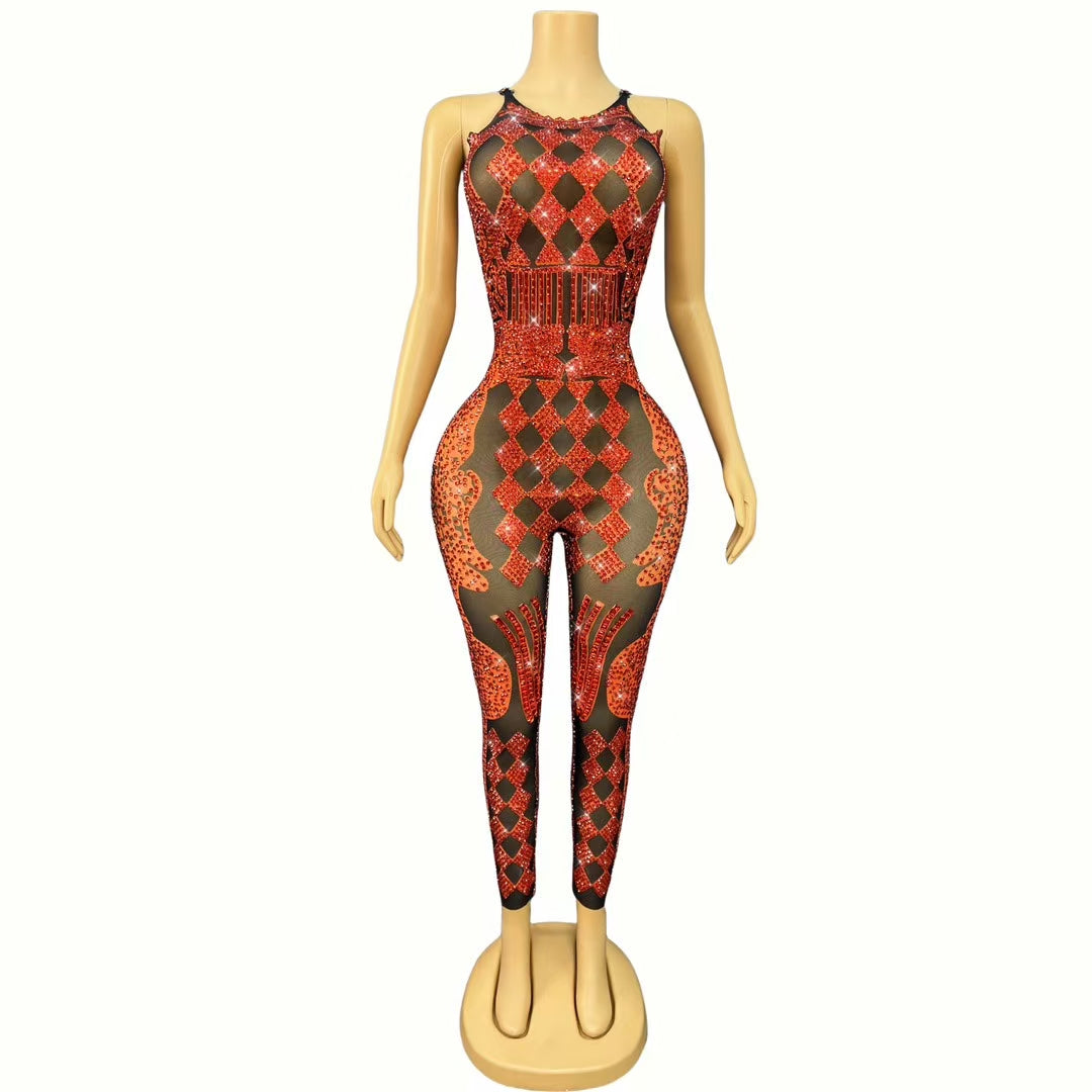 CELESINYI Puke Crystal Red Card Bodysuit