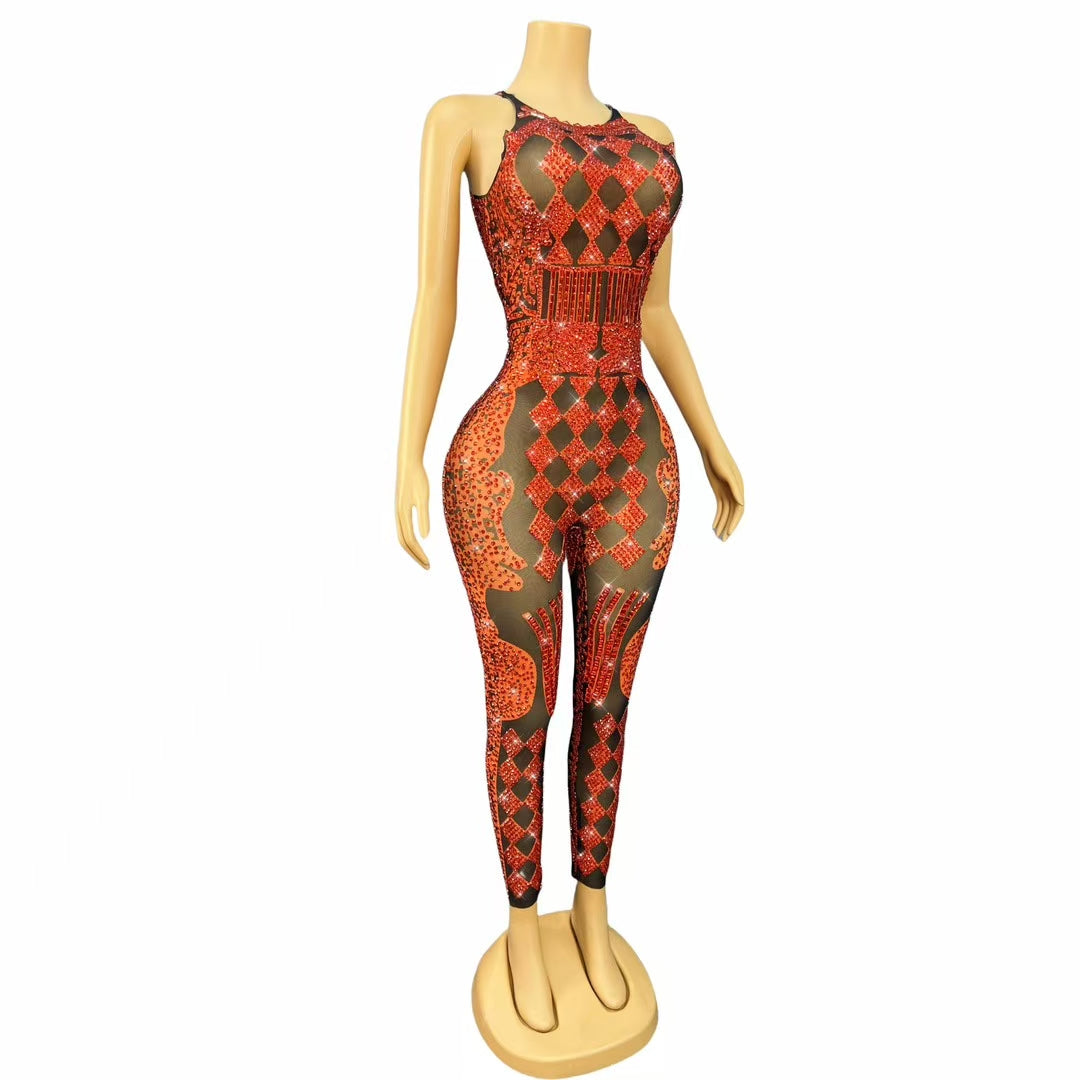 CELESINYI Puke Crystal Red Card Bodysuit