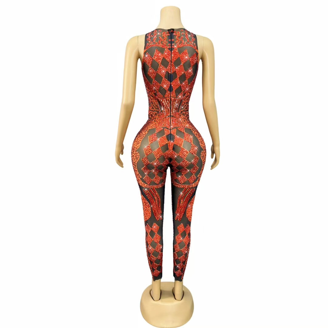 CELESINYI Puke Crystal Red Card Bodysuit