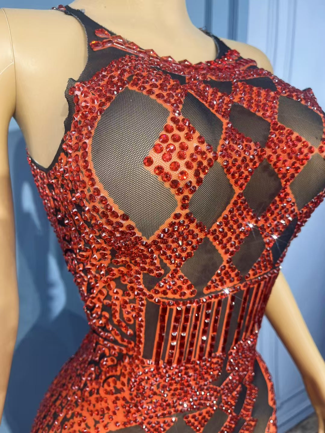 CELESINYI Puke Crystal Red Card Bodysuit
