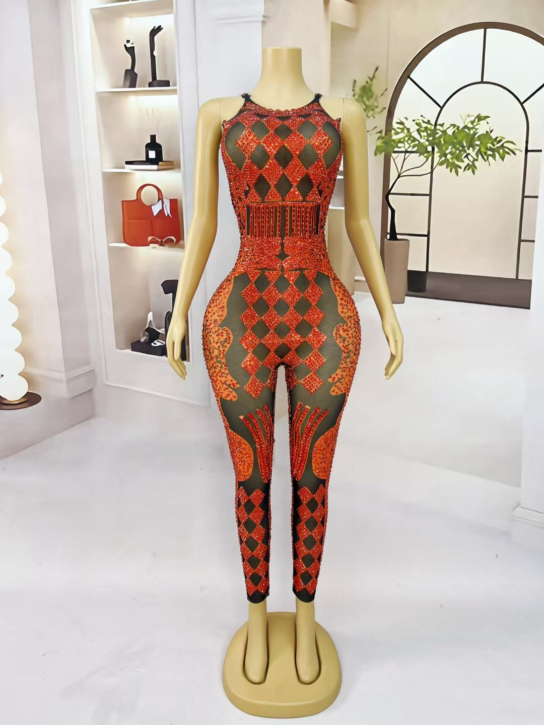 CELESINYI Puke Crystal Red Card Bodysuit