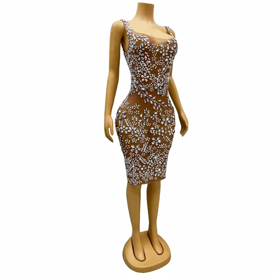 CELESINYI Meihua Crystal Plum Mini Dress