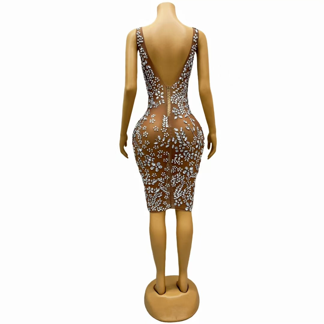 CELESINYI Meihua Crystal Plum Mini Dress