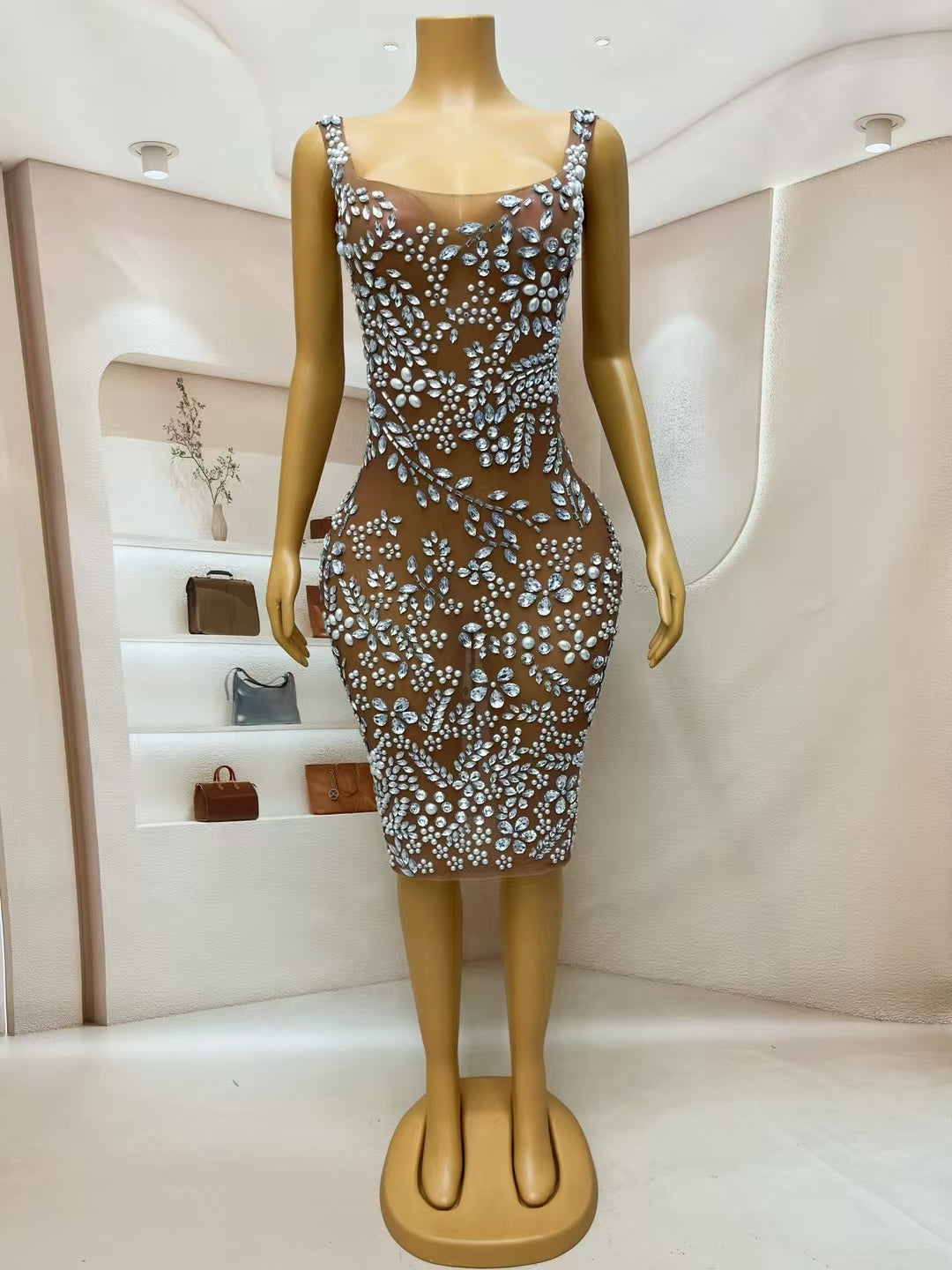 CELESINYI Meihua Crystal Plum Mini Dress
