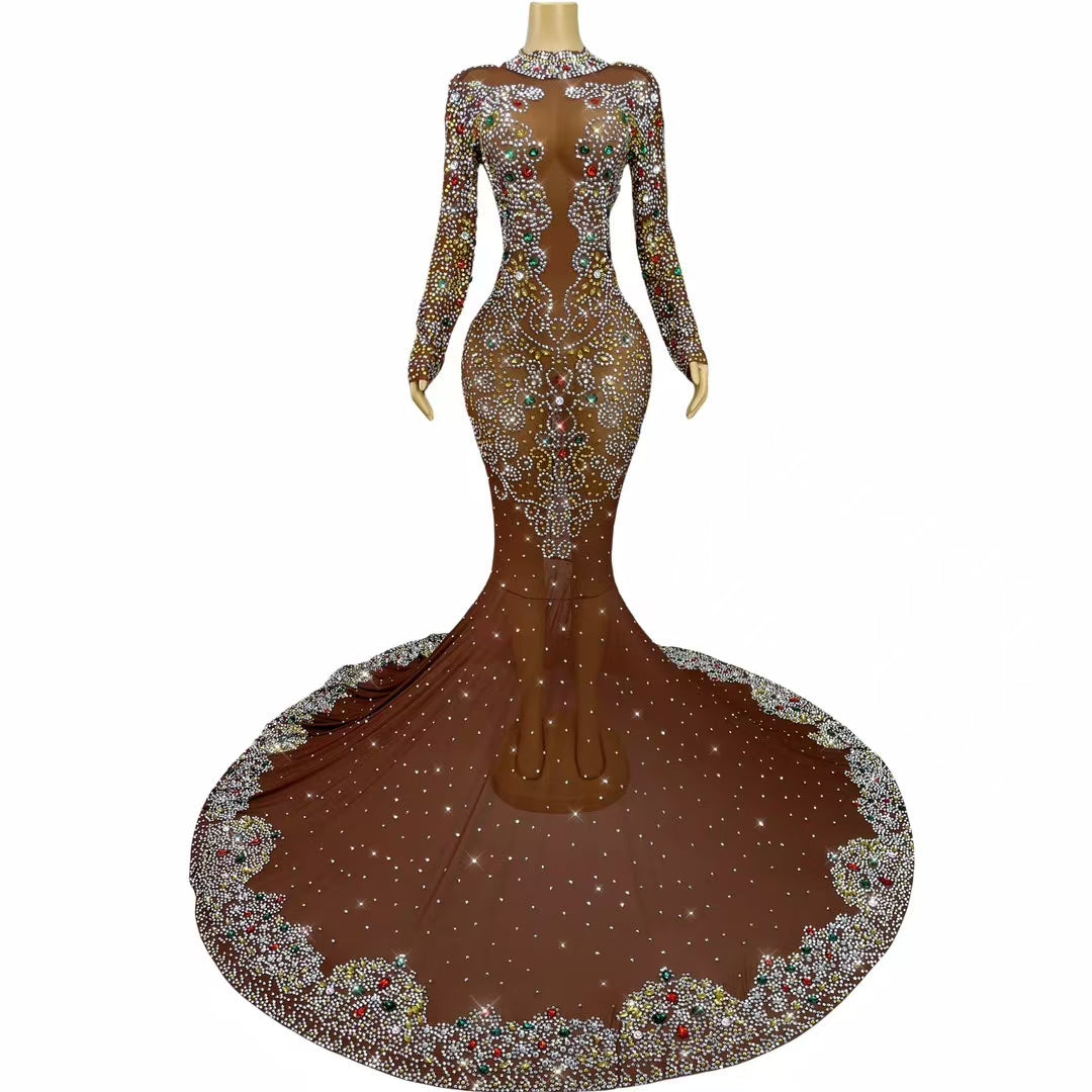 CELESINYI Jinzi Crystal Brown Naked Gown