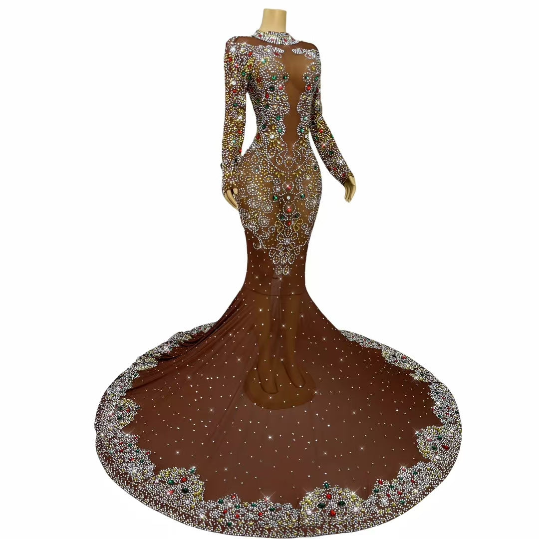 CELESINYI Jinzi Crystal Brown Naked Gown