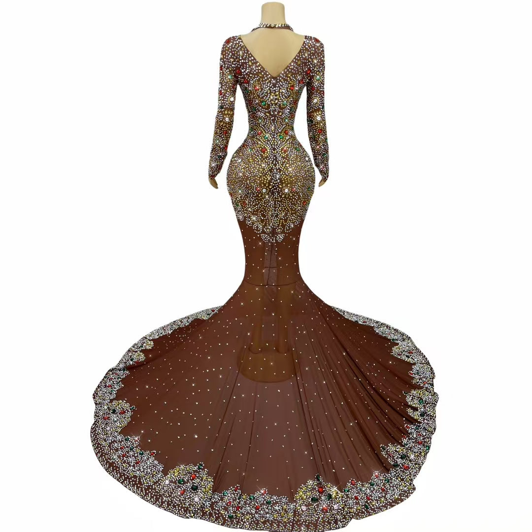 CELESINYI Jinzi Crystal Brown Naked Gown