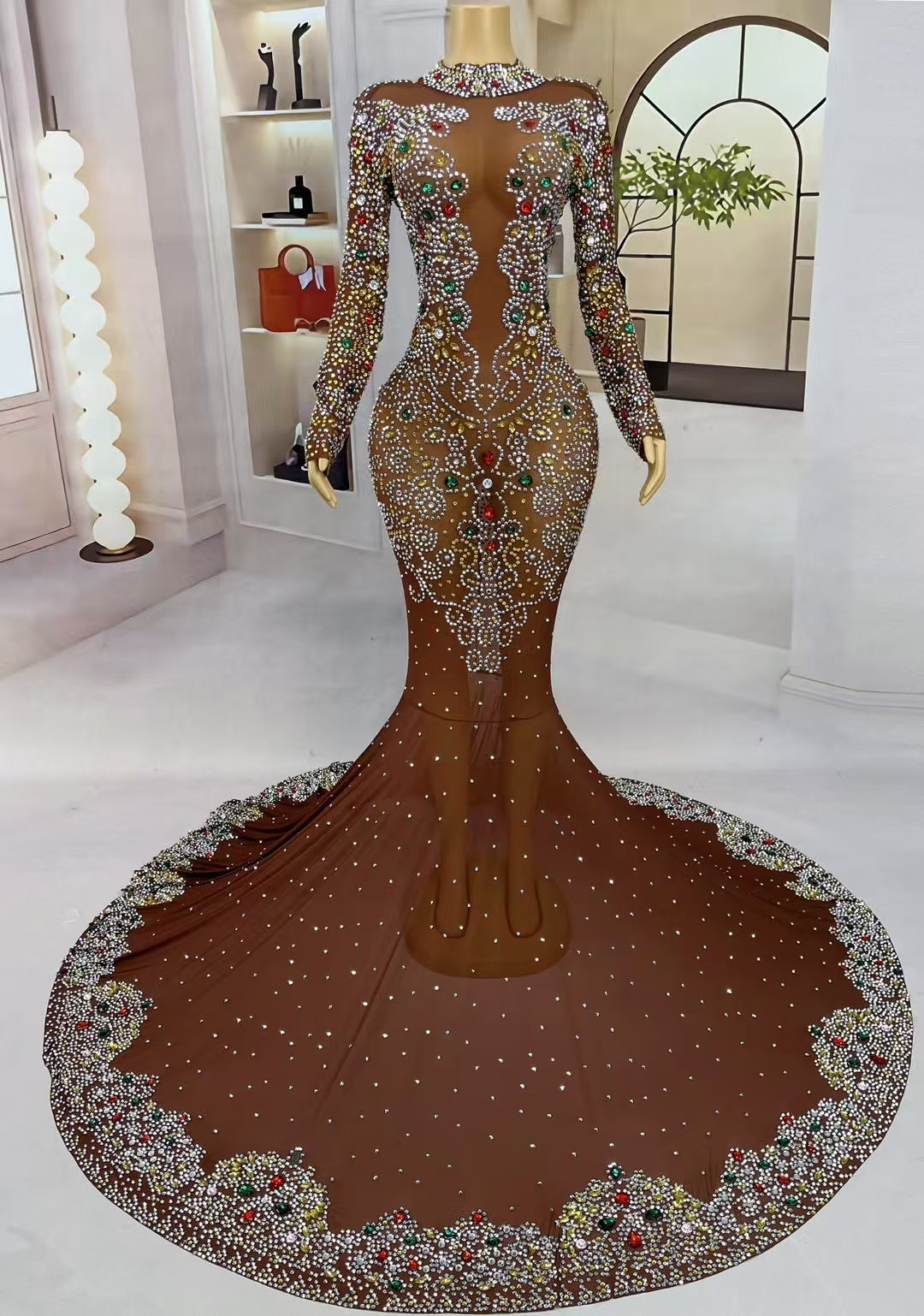 CELESINYI Jinzi Crystal Brown Naked Gown