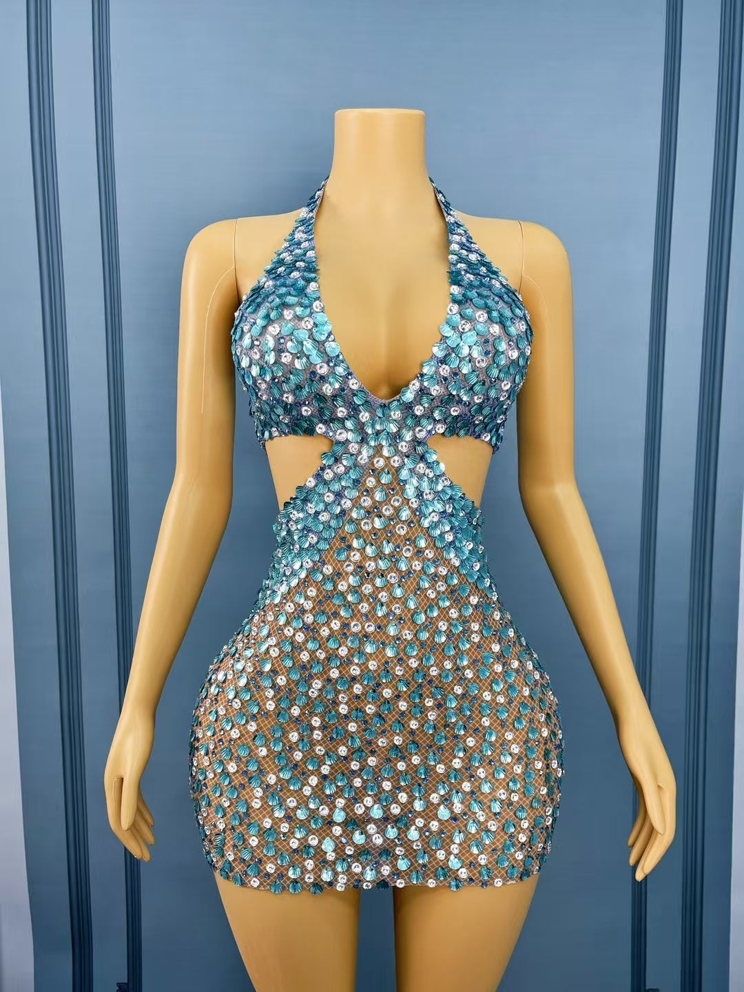 CELESINYI Beiduofen Crystal Shell Mini Dress