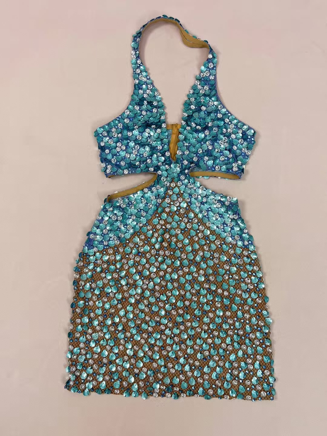 CELESINYI Beiduofen Crystal Shell Mini Dress