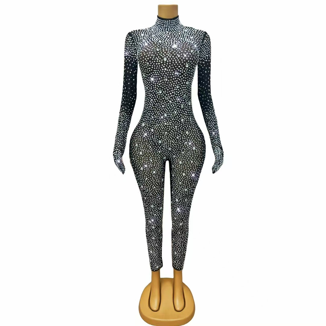 CELESINYI Shizuan Crystal Black Jumpsuit