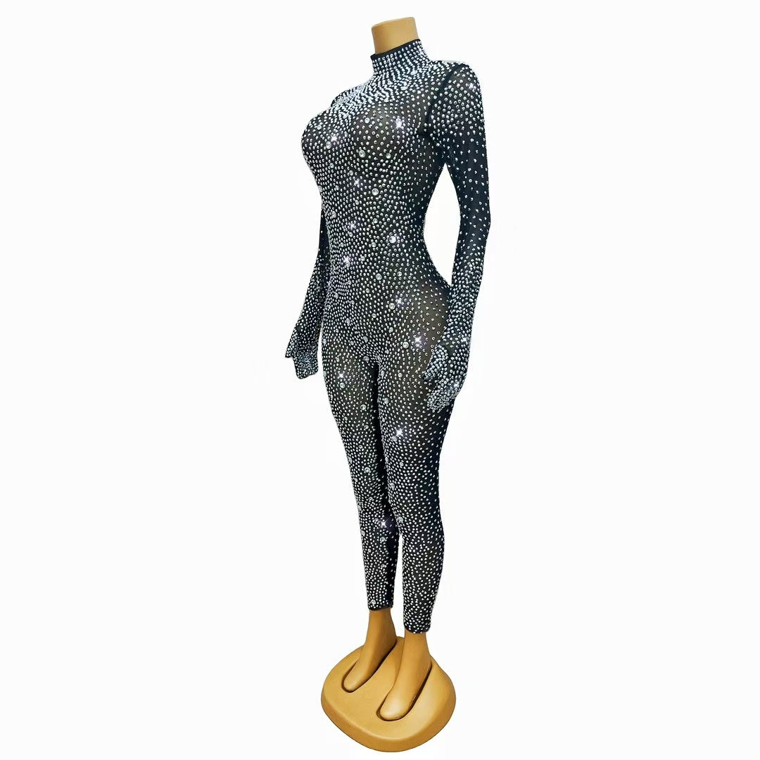 CELESINYI Shizuan Crystal Black Jumpsuit