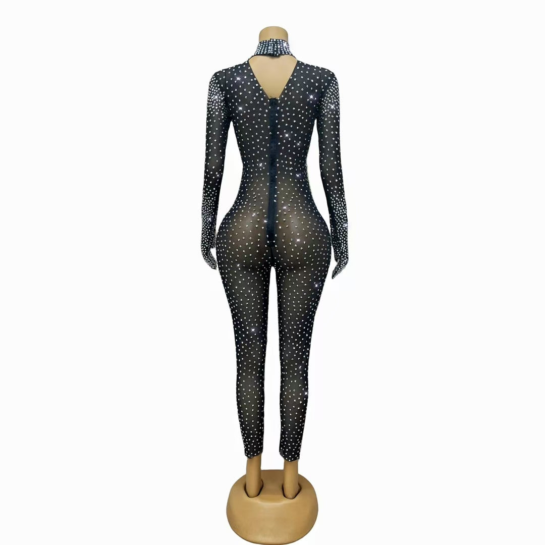 CELESINYI Shizuan Crystal Black Jumpsuit