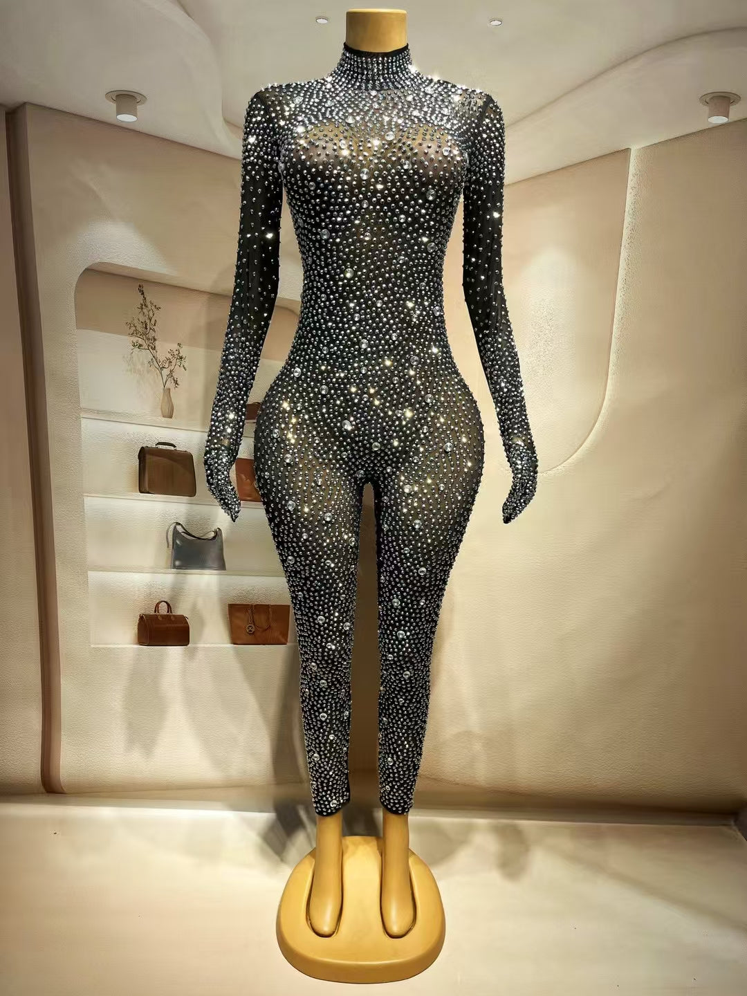 CELESINYI Shizuan Crystal Black Jumpsuit