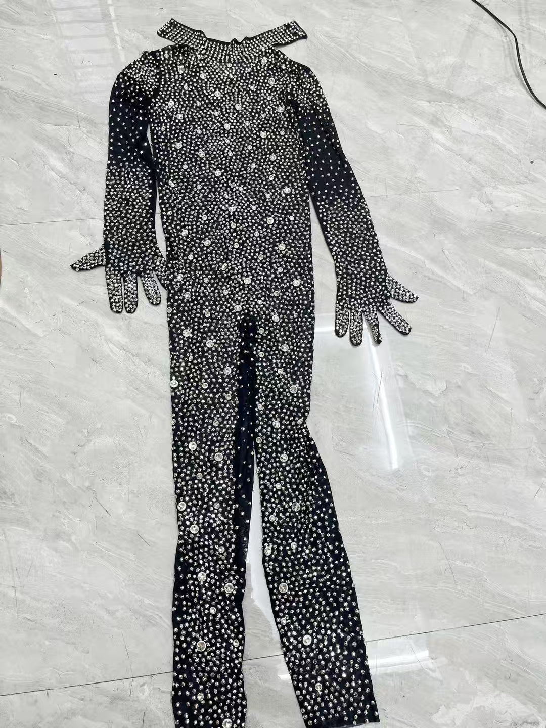 CELESINYI Shizuan Crystal Black Jumpsuit