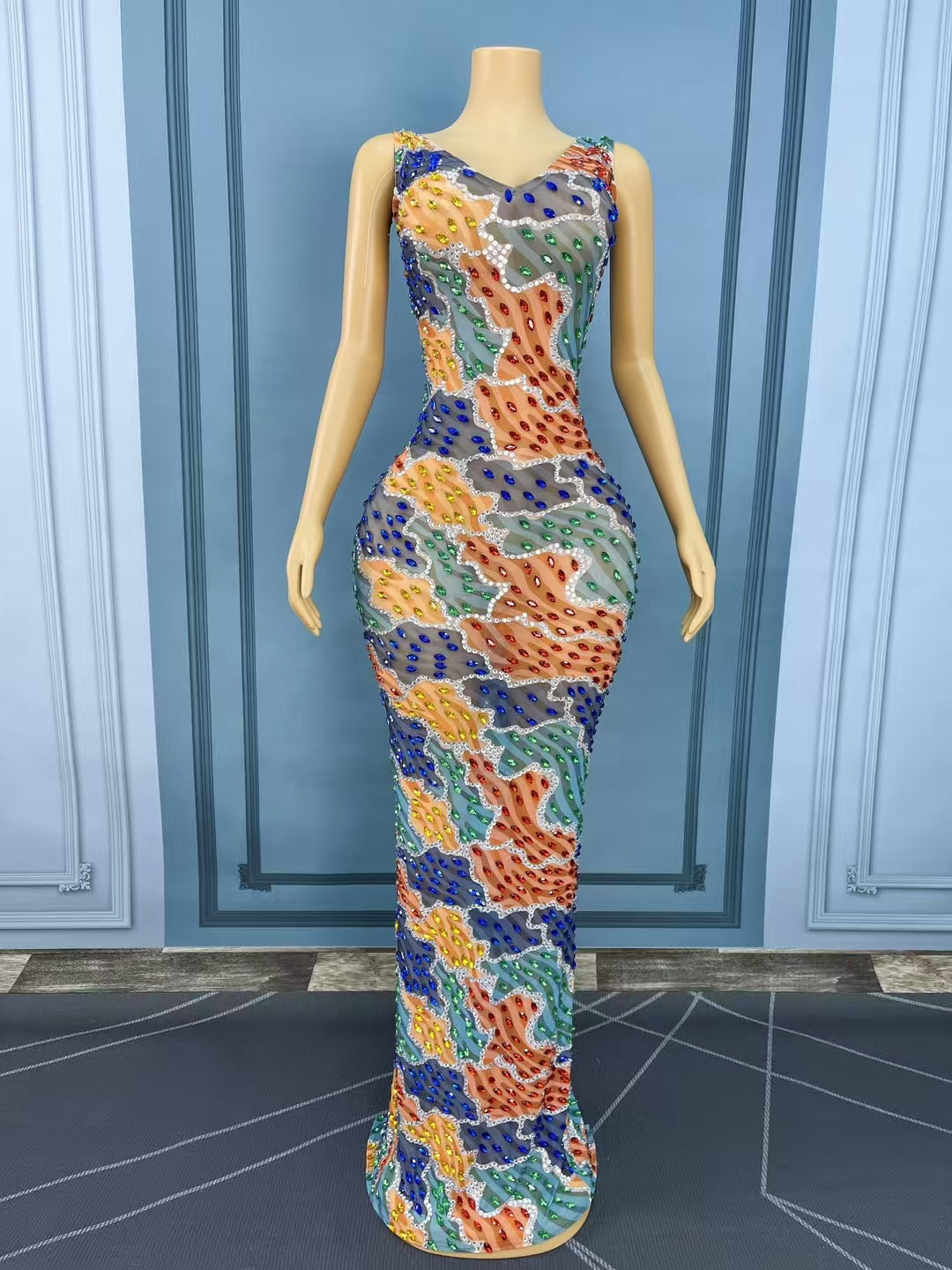 CELESINYI Bolangban Crystal Rainbow Mini Dress