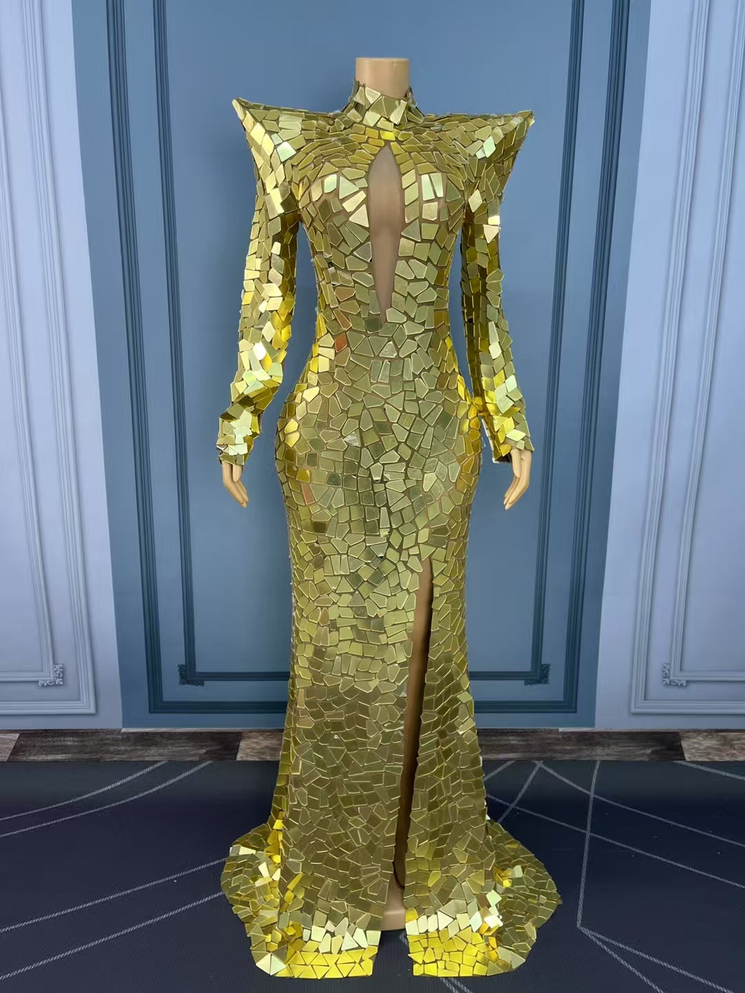 CELESINYI Baijing Crystal Gold Mirror Mermaid Gown