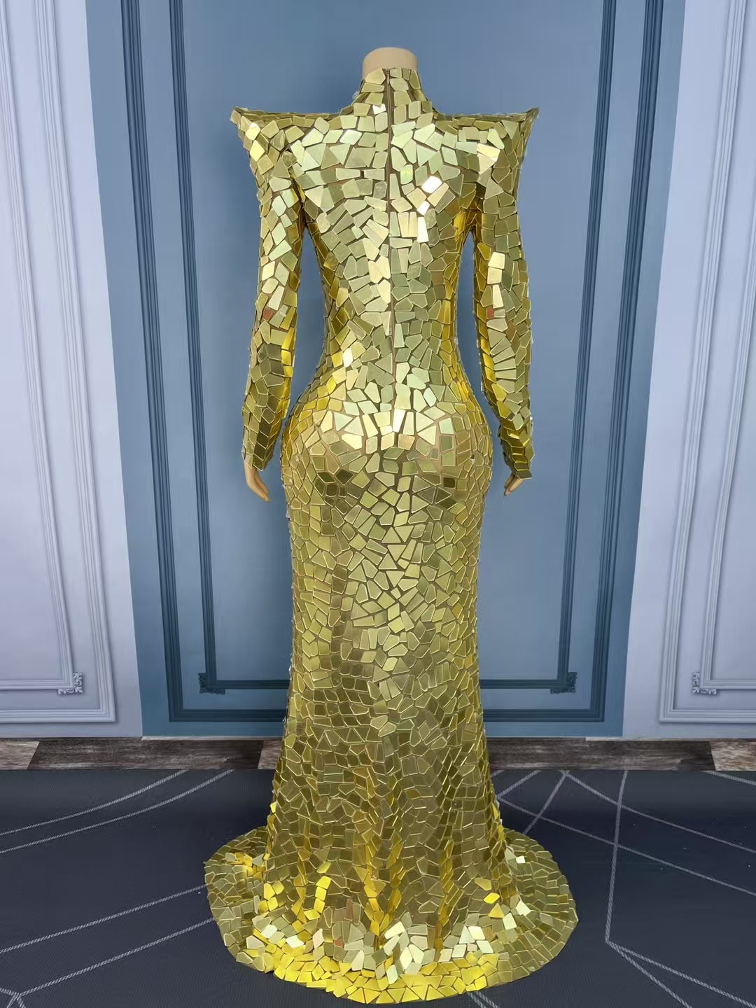 CELESINYI Baijing Crystal Gold Mirror Mermaid Gown
