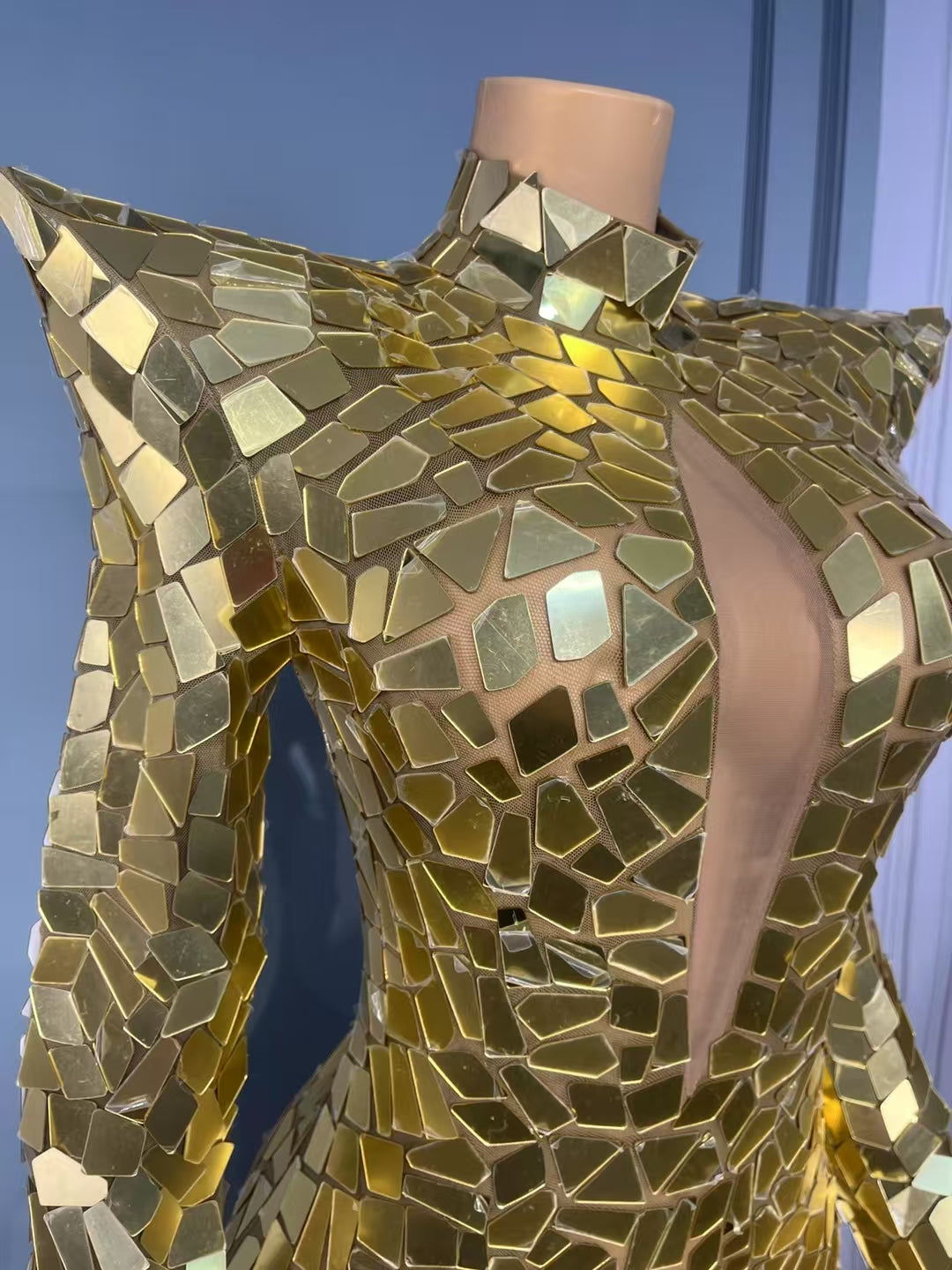 CELESINYI Baijing Crystal Gold Mirror Mermaid Gown