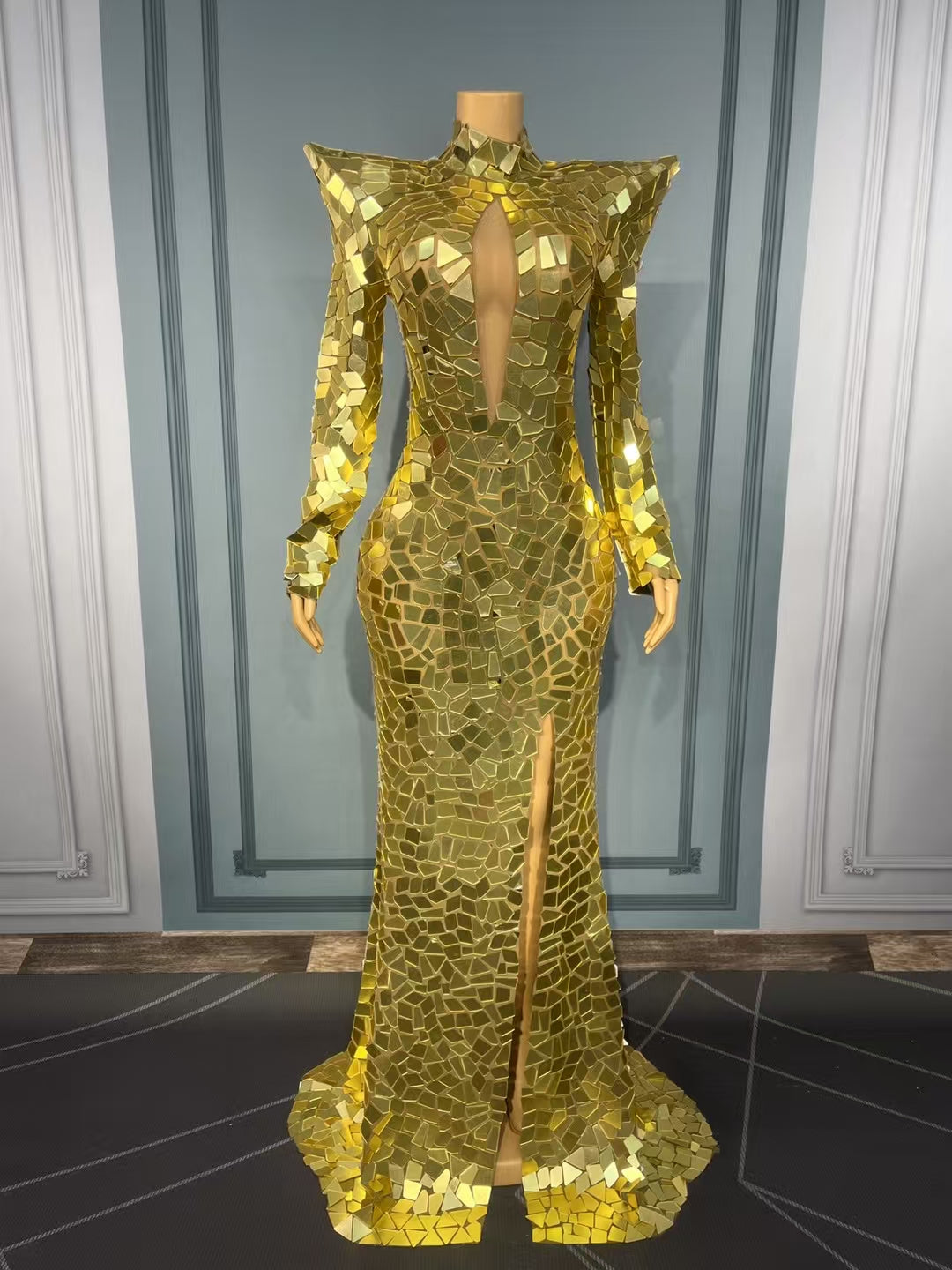CELESINYI Baijing Crystal Gold Mirror Mermaid Gown