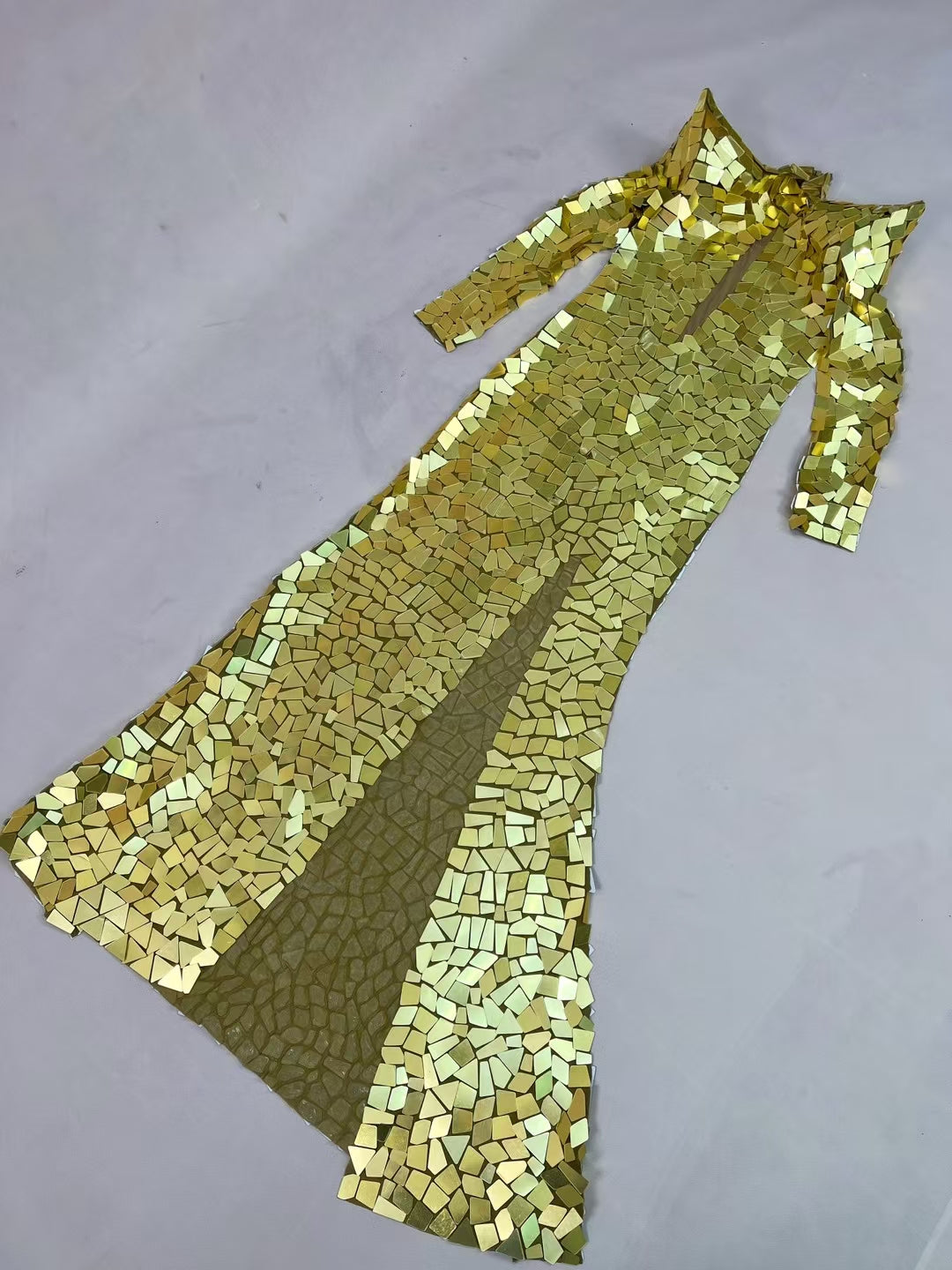 CELESINYI Baijing Crystal Gold Mirror Mermaid Gown