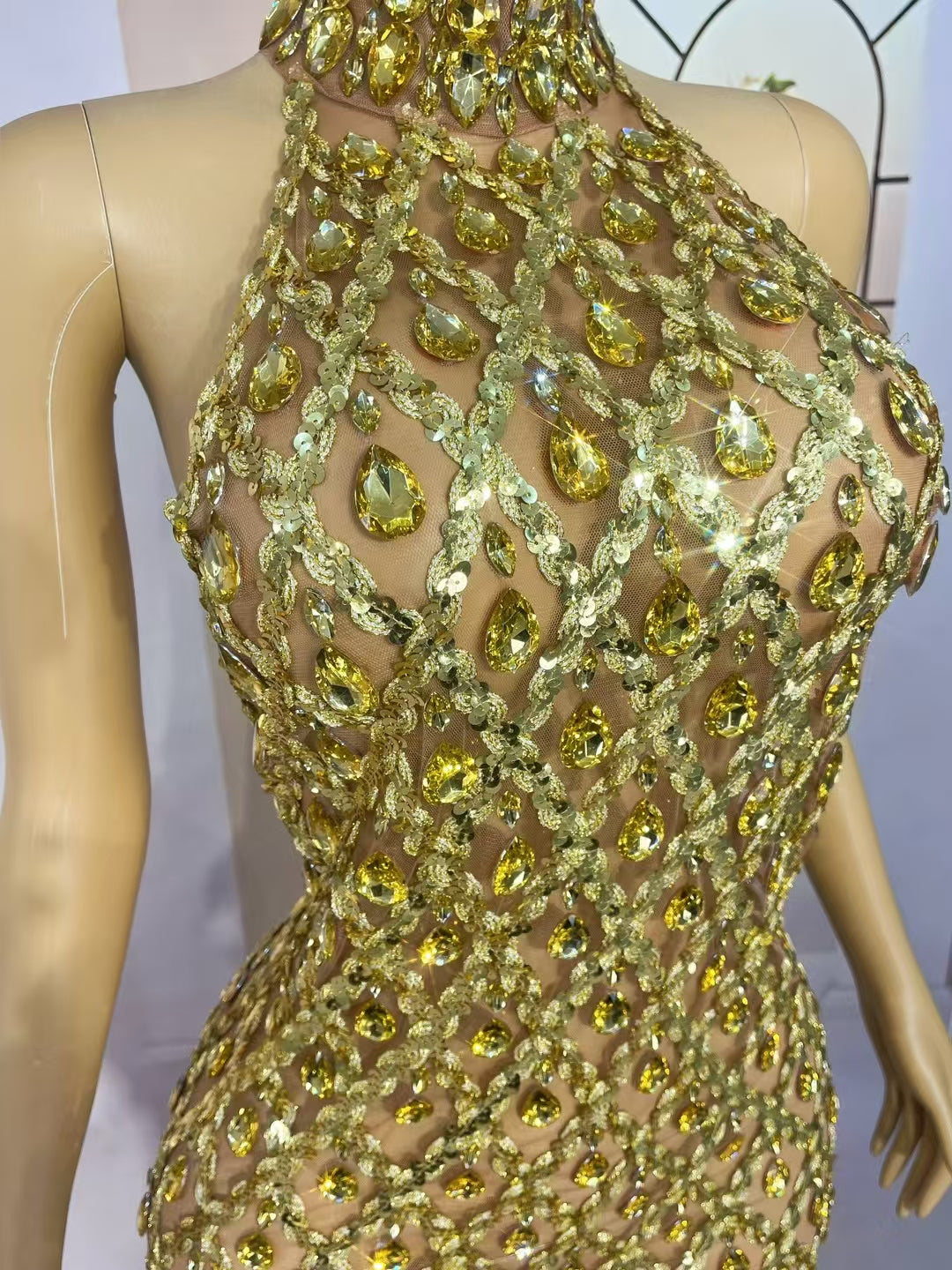 CELESINYI Shaokaojia Crystal Gem Feather Gown (Gold)