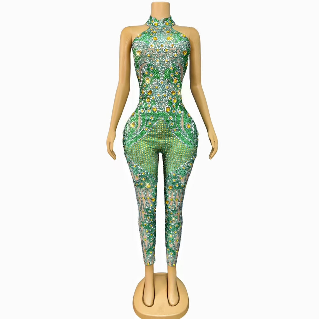 CELESINYI Lvyouyou Crystal Emerald Jumpsuit
