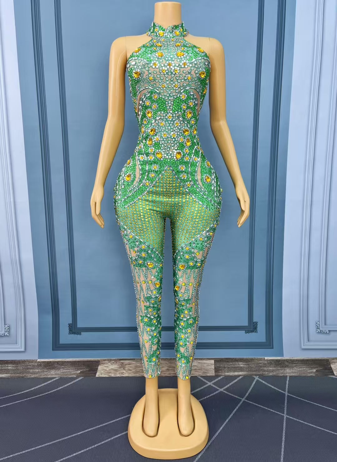 CELESINYI Lvyouyou Crystal Emerald Jumpsuit