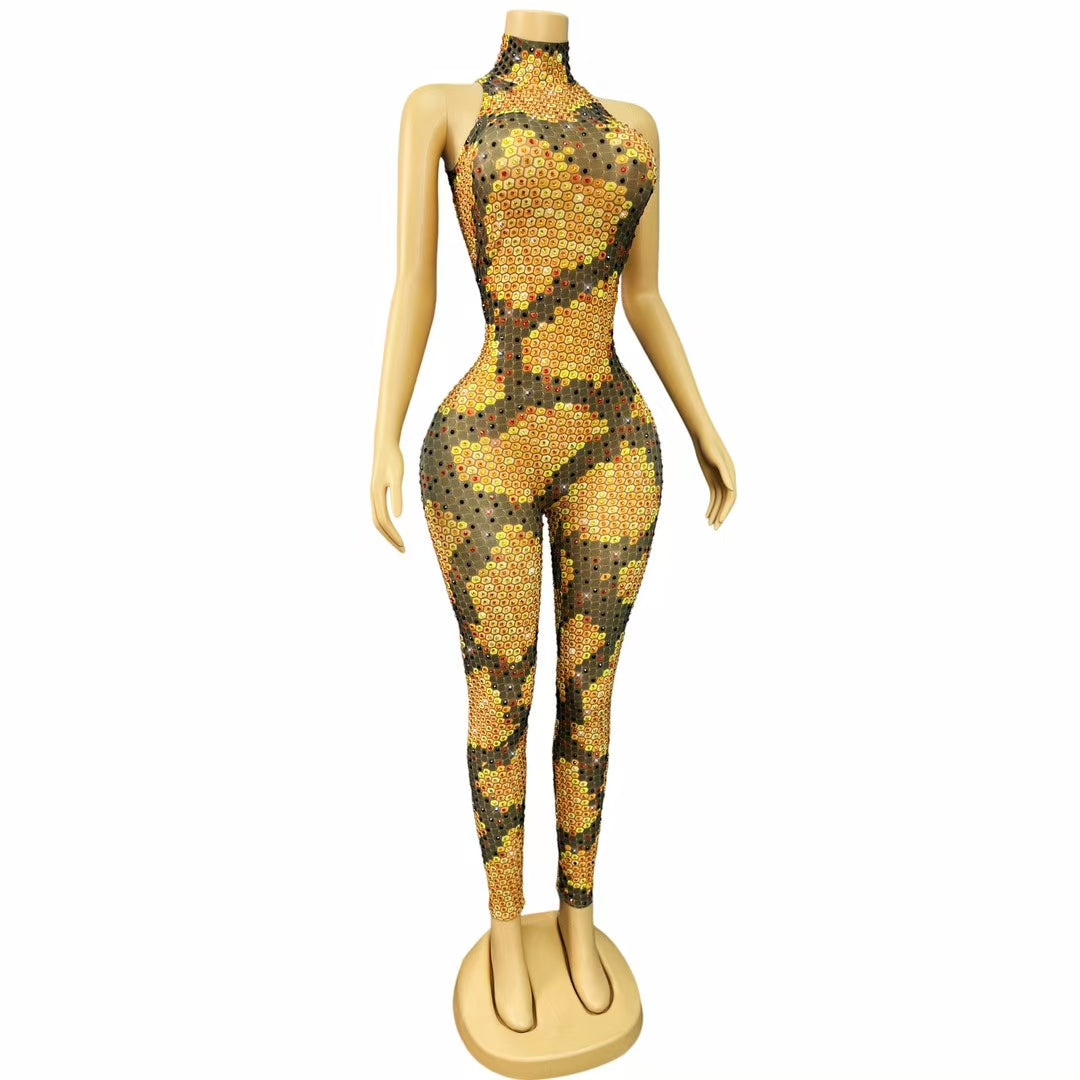 CELESINYI Tumangshe Crystal Python Jumpsuit