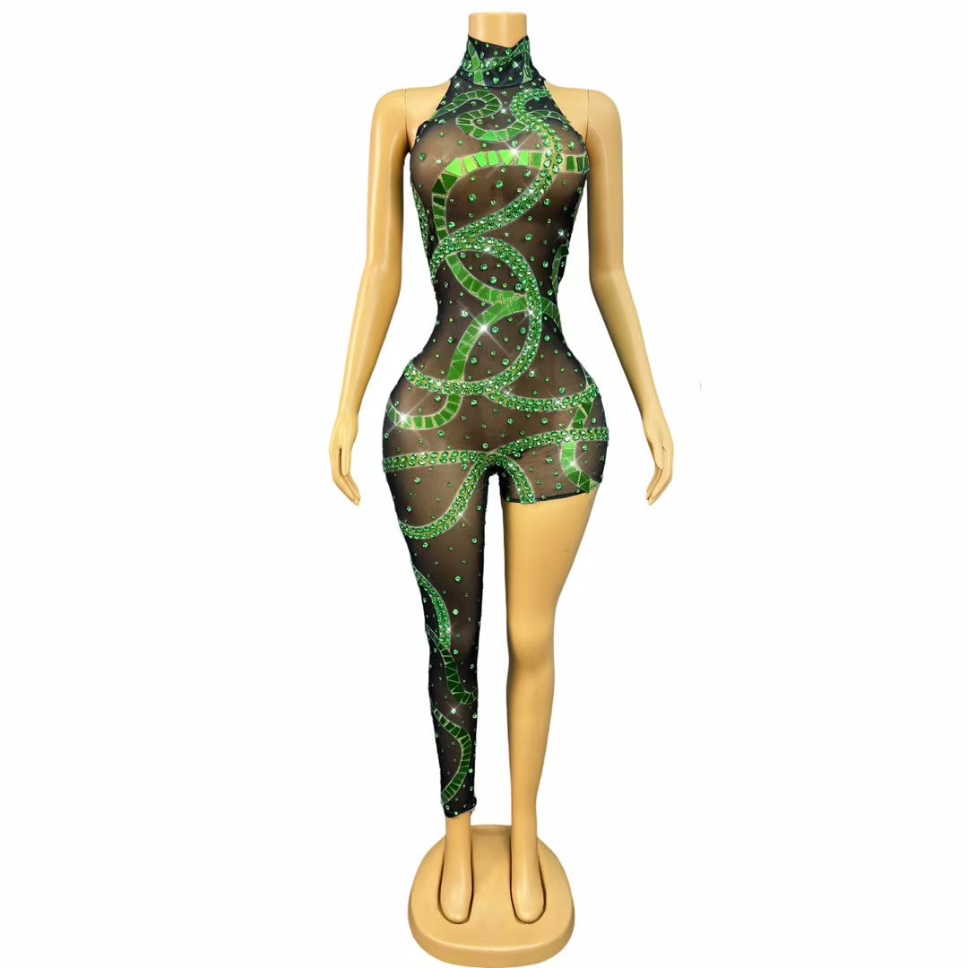 CELESINYI Panshe Crystal Snake Jumpsuit