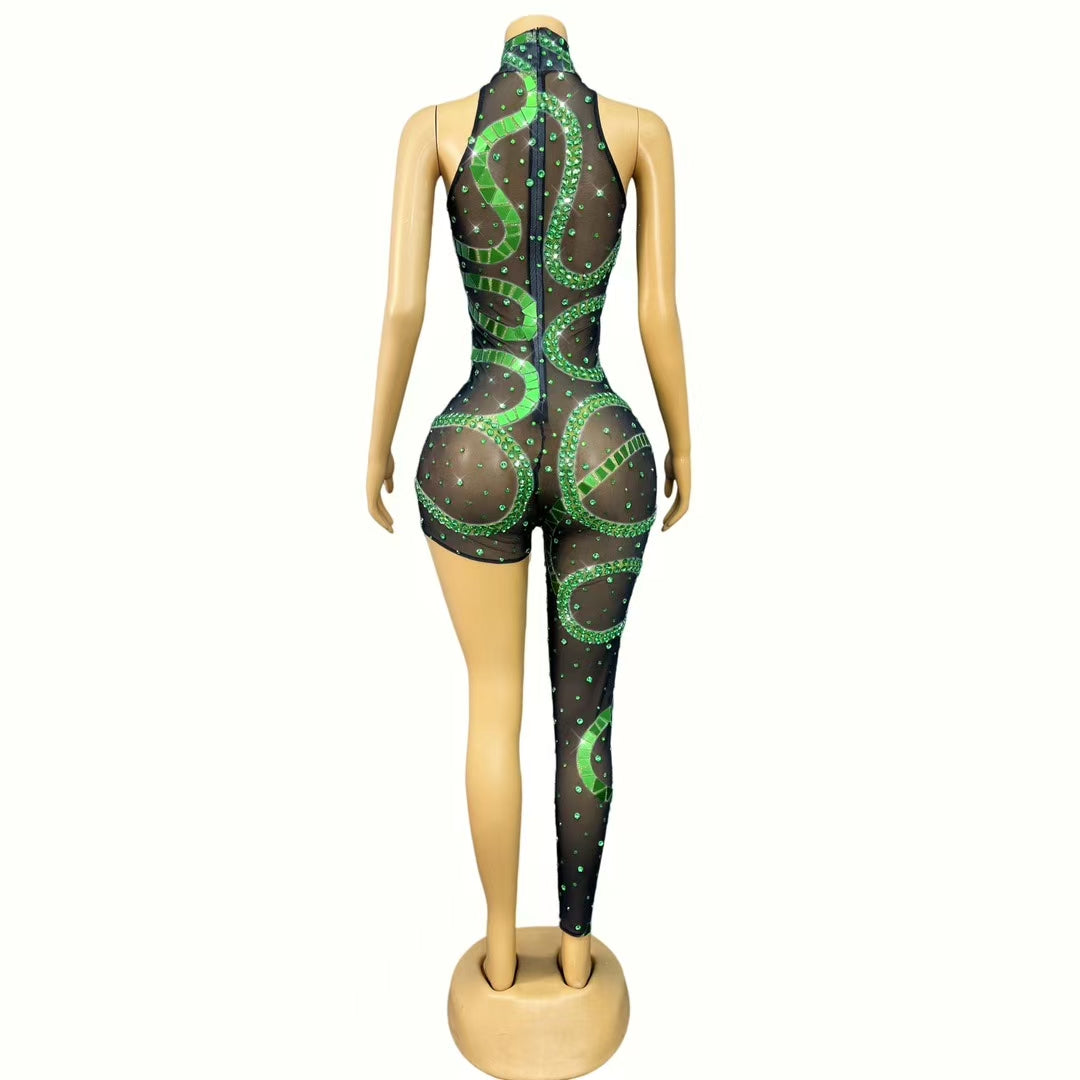 CELESINYI Panshe Crystal Snake Jumpsuit