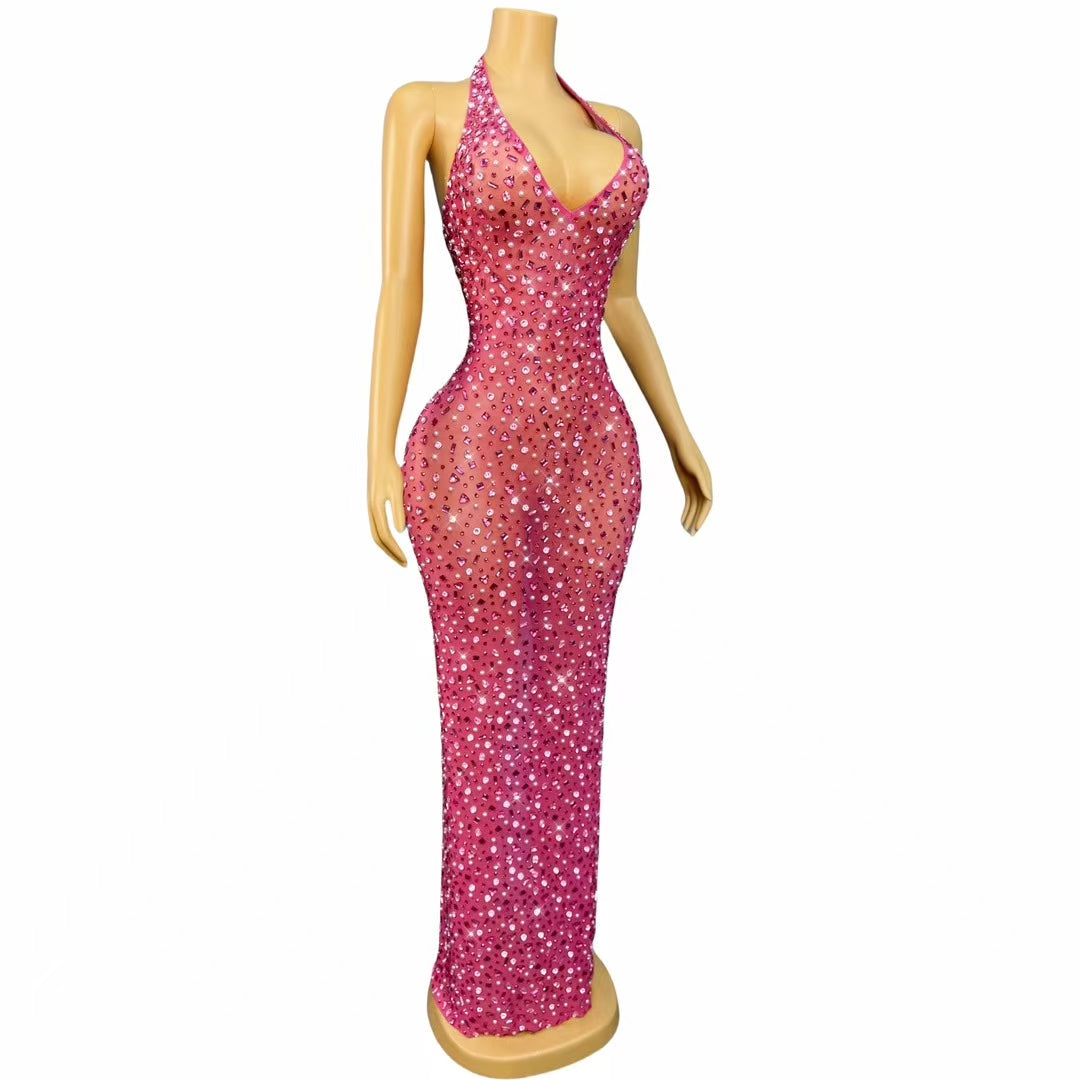 CELESINYI Fenhonghuiyi Crystal Pearl Gown
