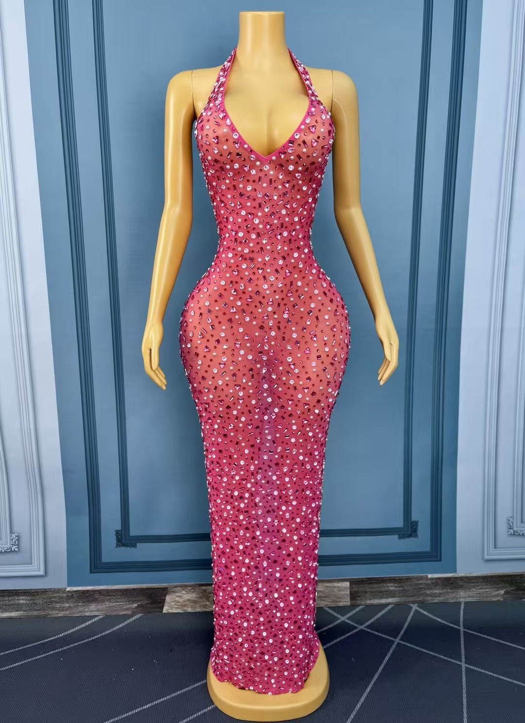 CELESINYI Fenhonghuiyi Crystal Pearl Gown