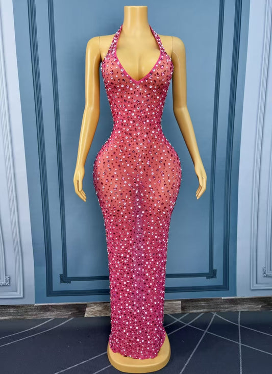 CELESINYI Fenhonghuiyi Crystal Pearl Gown