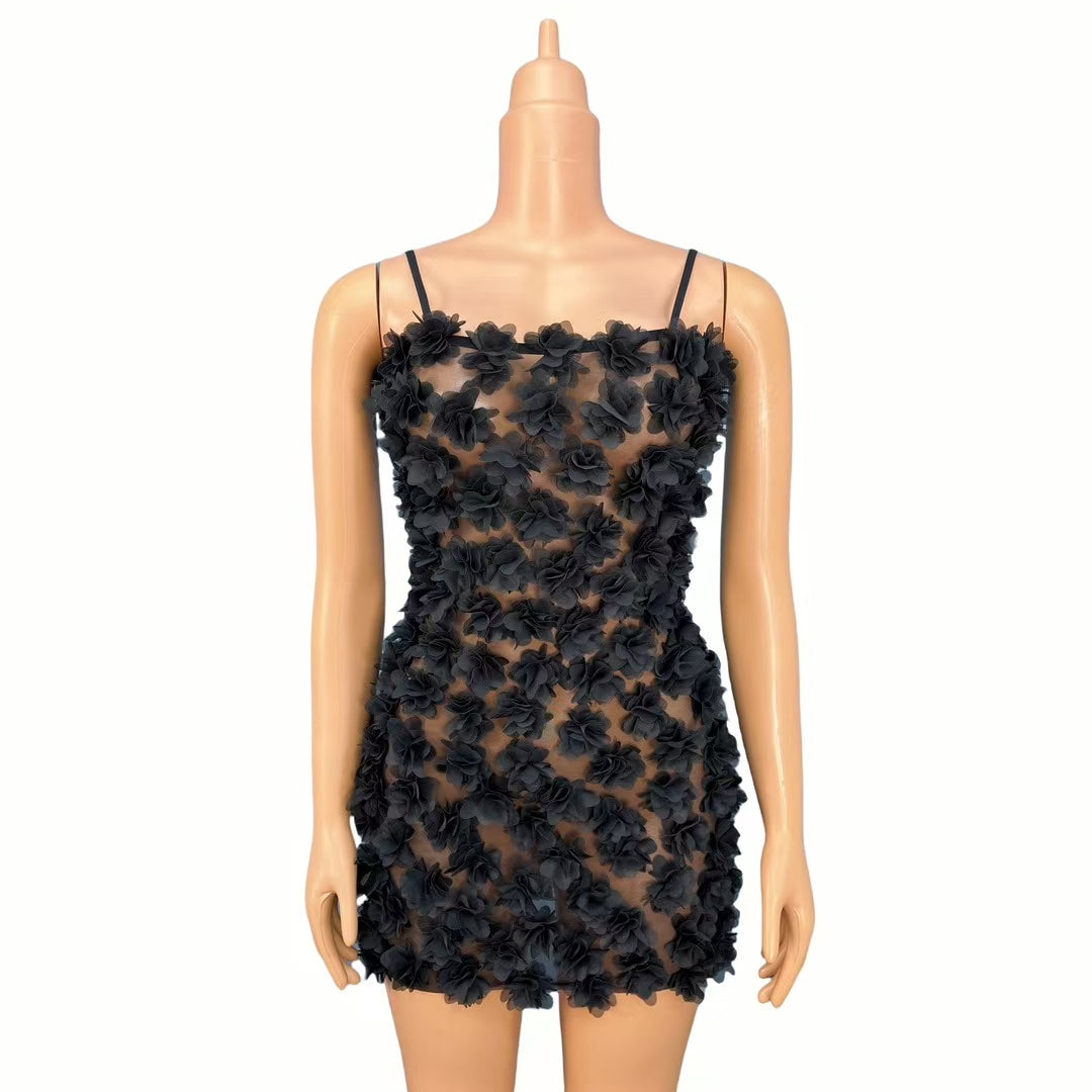 CELESINYI Heixuefang Crystal Rose Mini Dress