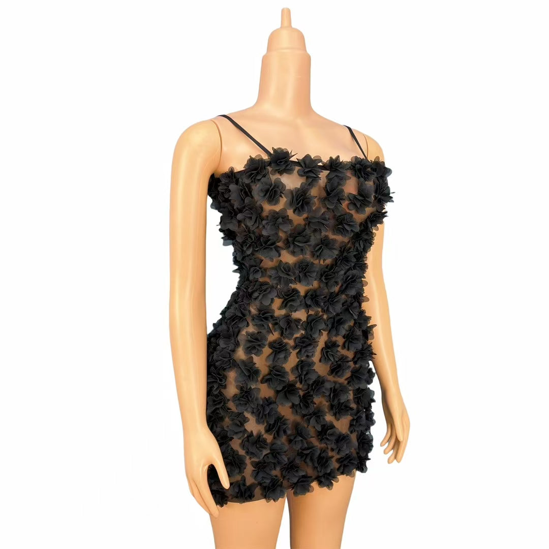 CELESINYI Heixuefang Crystal Rose Mini Dress