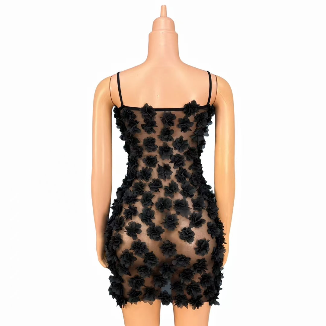 CELESINYI Heixuefang Crystal Rose Mini Dress