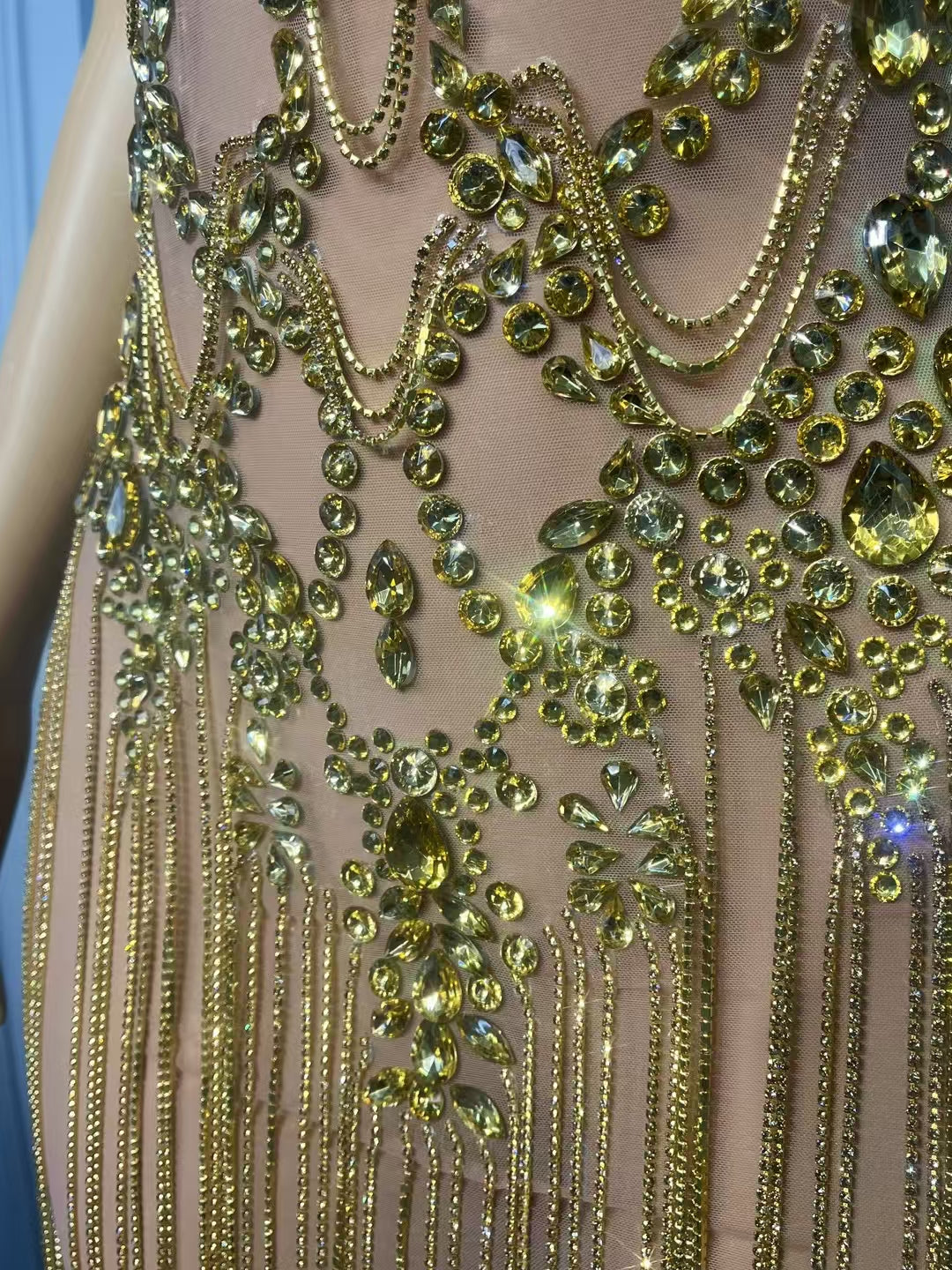 CELESINYI Zuanhua Crystal Gold Mini Dress