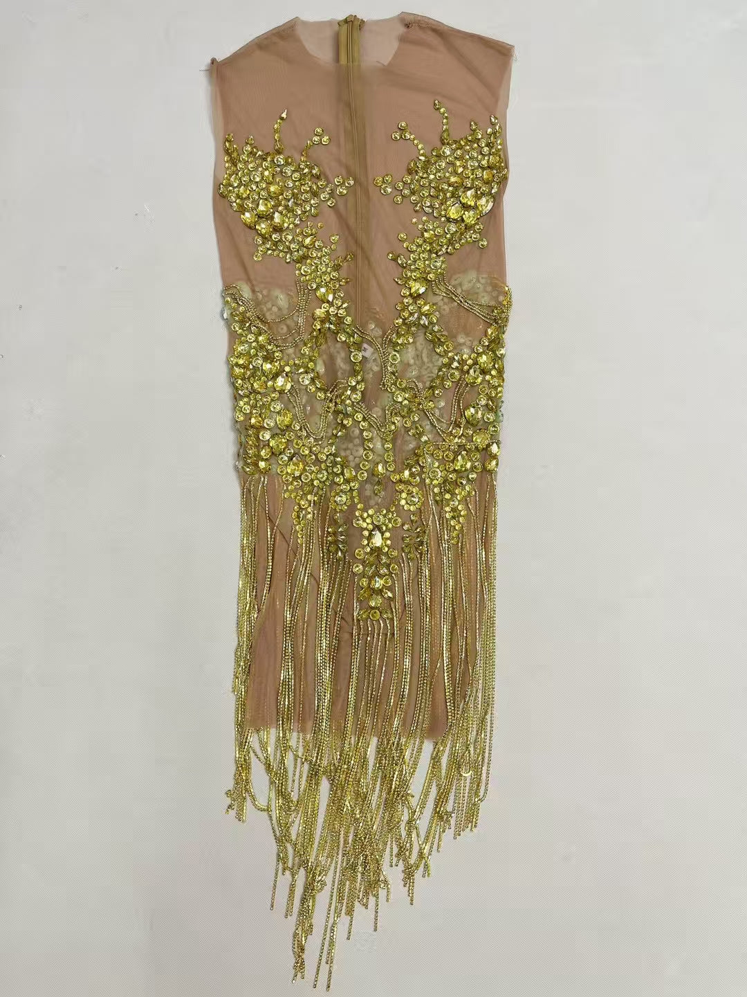 CELESINYI Zuanhua Crystal Gold Mini Dress