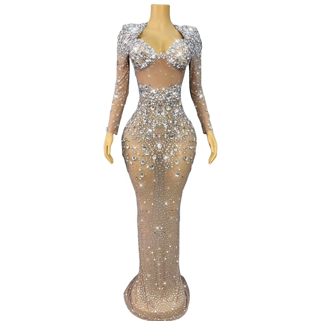 CELESINYI Zuanmimi Crystal Silver Full Stone Mermaid Gown
