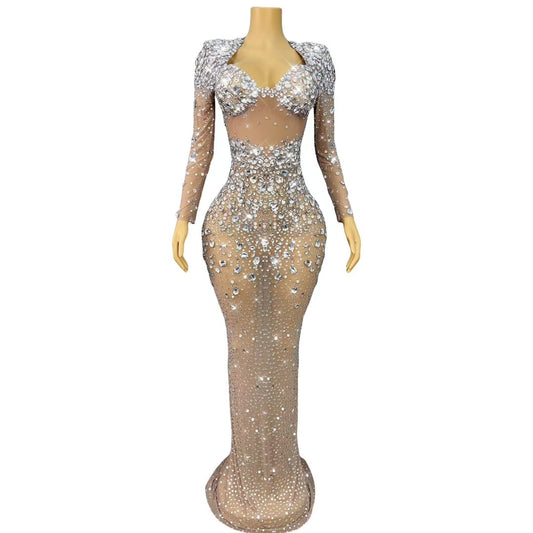 CELESINYI Zuanmimi Crystal Silver Full Stone Mermaid Gown