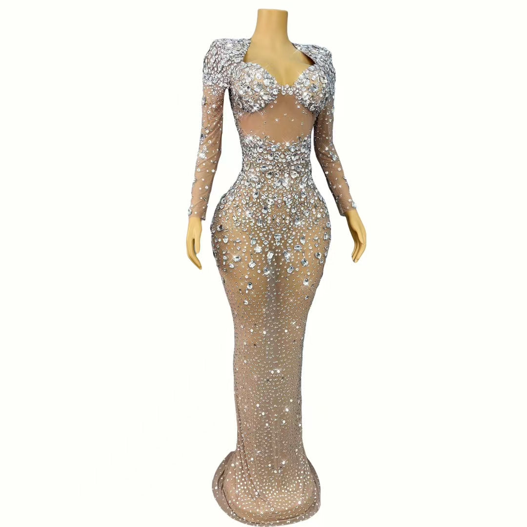 CELESINYI Zuanmimi Crystal Silver Full Stone Mermaid Gown