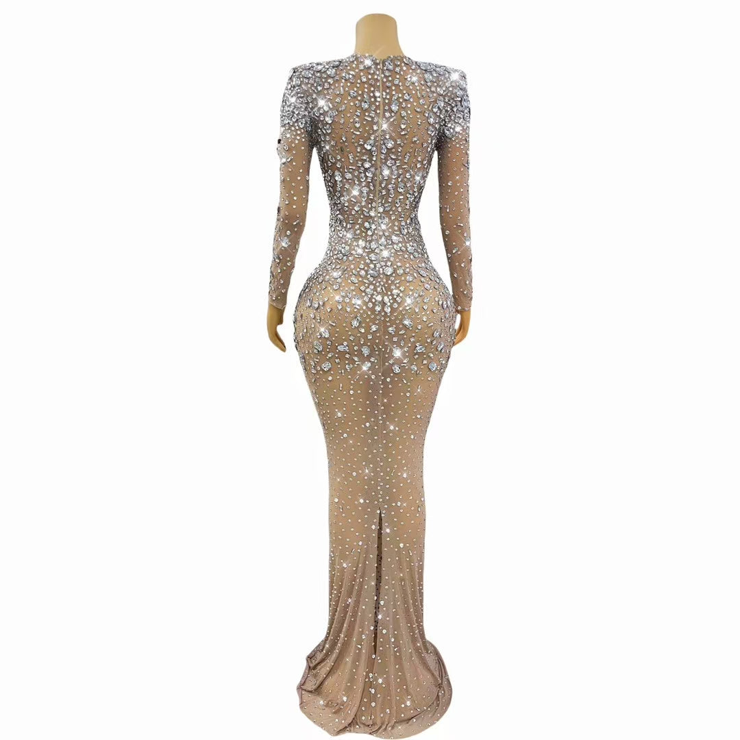 CELESINYI Zuanmimi Crystal Silver Full Stone Mermaid Gown