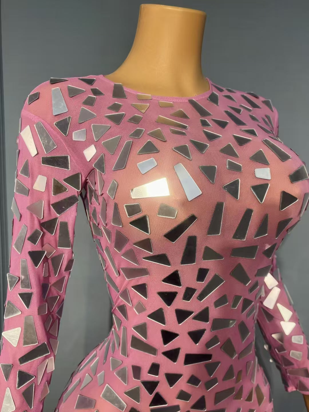 CELESINYI Jingzi Crystal Mirror Mini Dress