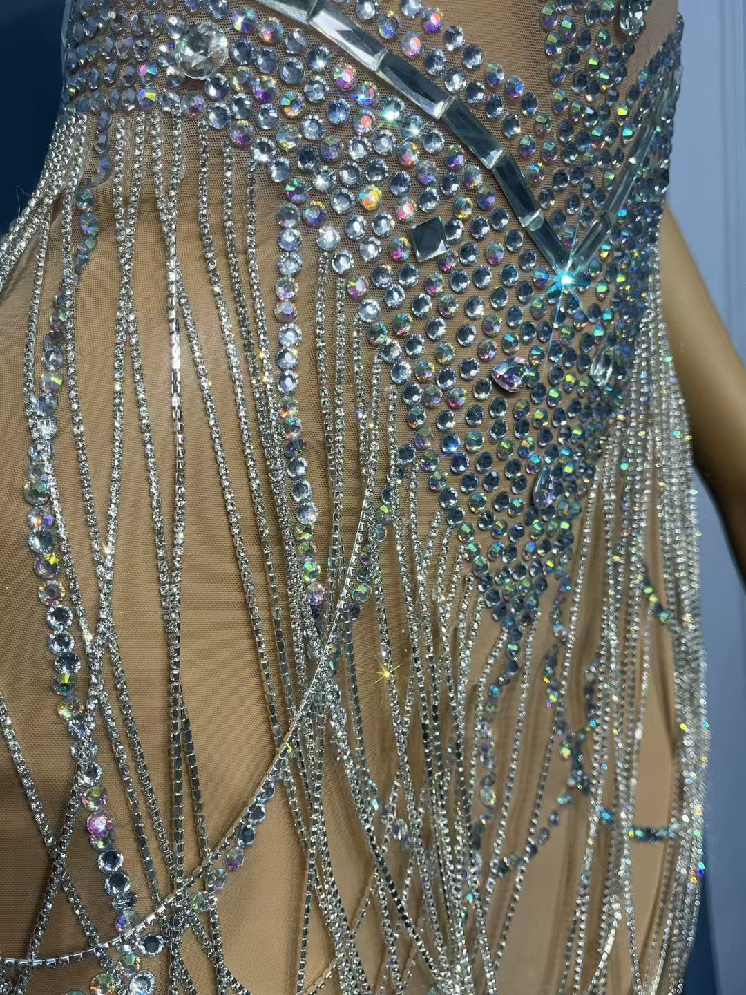 CELESINYI Shanshan Crystal Mirror Mini Dress