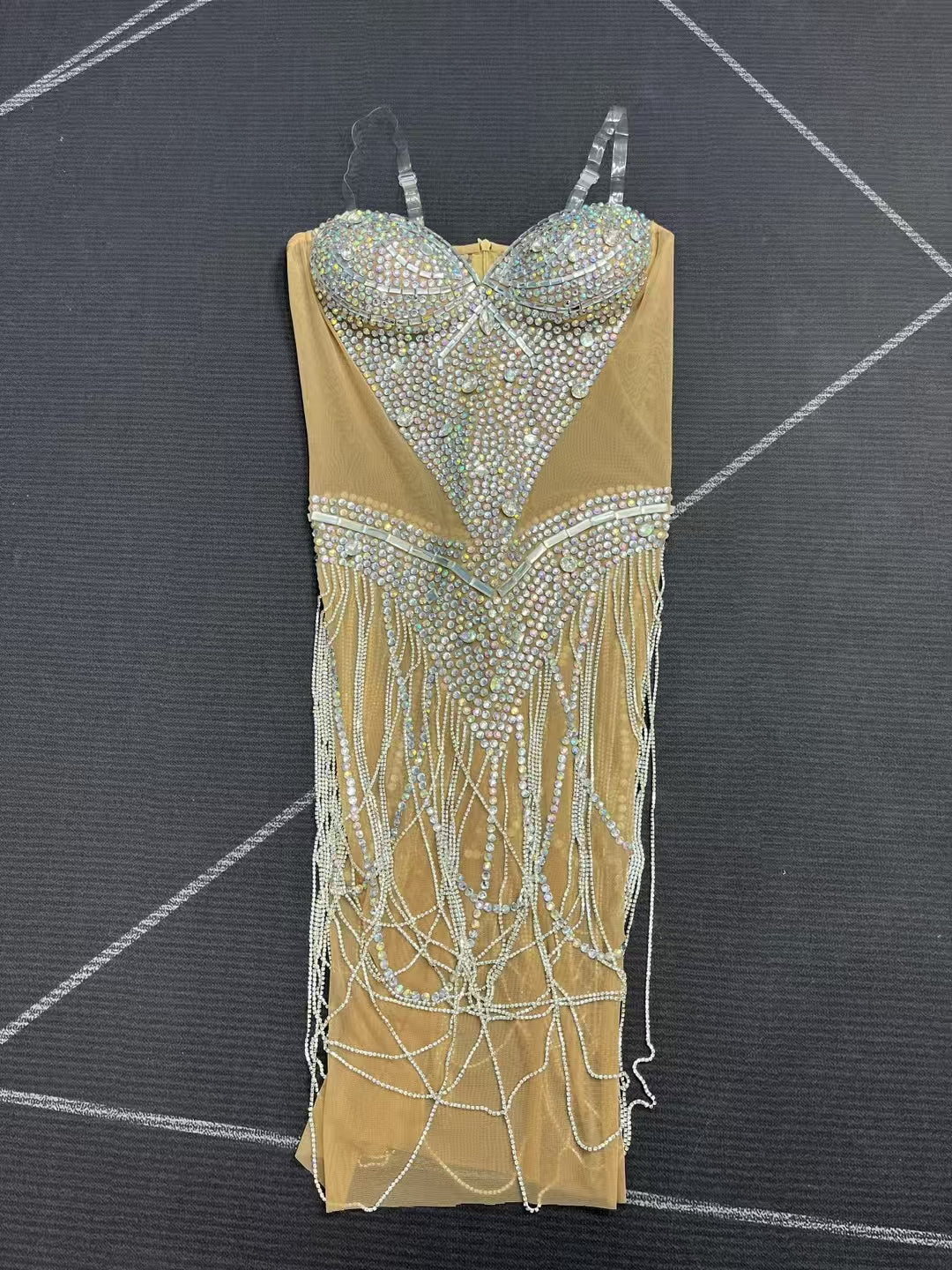 CELESINYI Shanshan Crystal Mirror Mini Dress